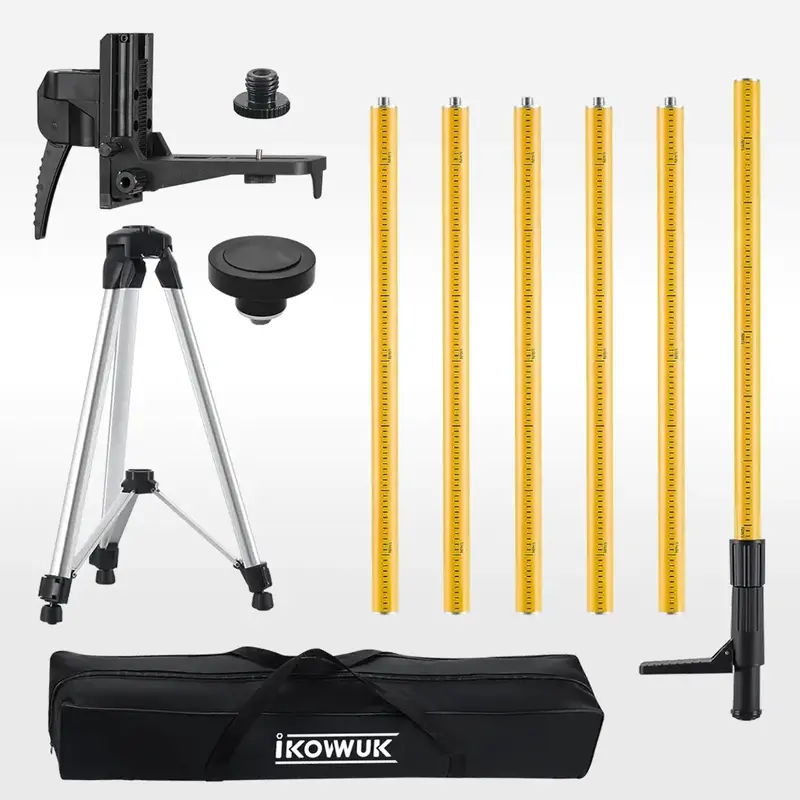 BargainBucky 13.8 Ft Telescoping Laser Level Pole with Tripod, Pole Stand for Level Tool, Multi-function Fine-tuning Bracket ...