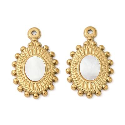 304 Stainless Steel Natural White Shell Pendants