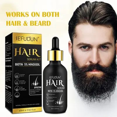 SEFUDUN 5% Minoxidil for Men and Women, Hair Growth Serum with Derma Roller Set for Hair, Beard, Eyebrows(60ml)
