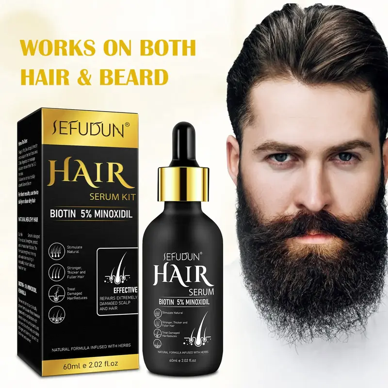 SEFUDUN 5% Minoxidil for Men and Women, Hair Growth Serum with Derma Roller Set for Hair, Beard, Eyebrows(60ml)