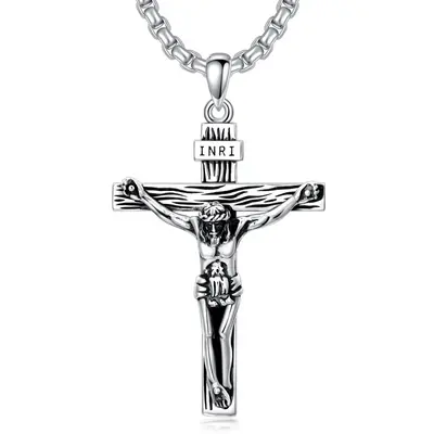 s925 Sterling Silver Cross Pendant Necklace for Men Cuban Chain