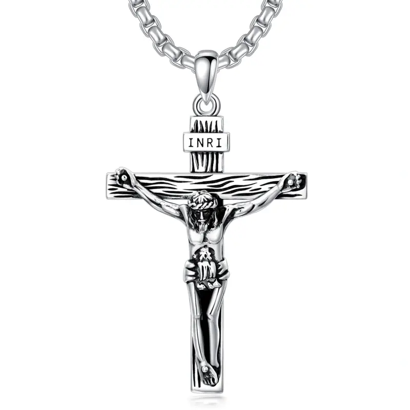 s925 Sterling Silver Cross Pendant Necklace for Men Cuban Chain