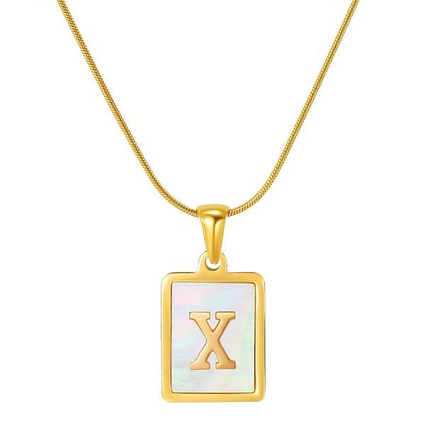 Stainless Steel Snake Bone Chain Alphabet Necklace with Shell Pendant