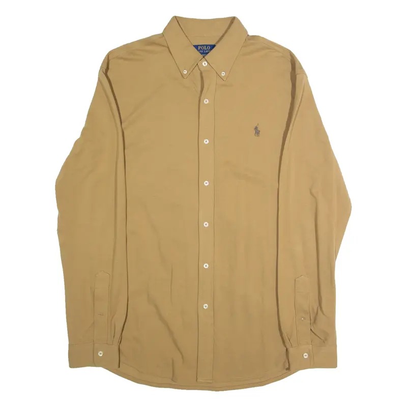 POLO RALPH LAUREN Mens Plain Shirt Beige Long Sleeve XL