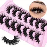 Fluffy Cat Eye False Eyelashes (7 Pairs), Wispy 6D Volume False Eyelashes, Thick Soft Curly Fake Lashes for Daily Party Festi...