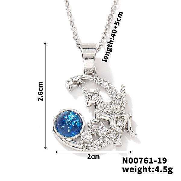 Starry Sky Theme Brass Pave Clear Cubic Zirconia Pendant Necklace for Women