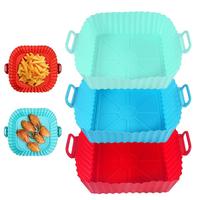 3PCS Square Air Fryer Silicone Liners Easy To Clean Tray Multifunctional Tray Mat Reusable Silicone Airfryer Liners Baking Ba...