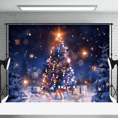 Aperturee Night Dim Light Bokeh Snow Christmas Tree Backdrop - Aperturee