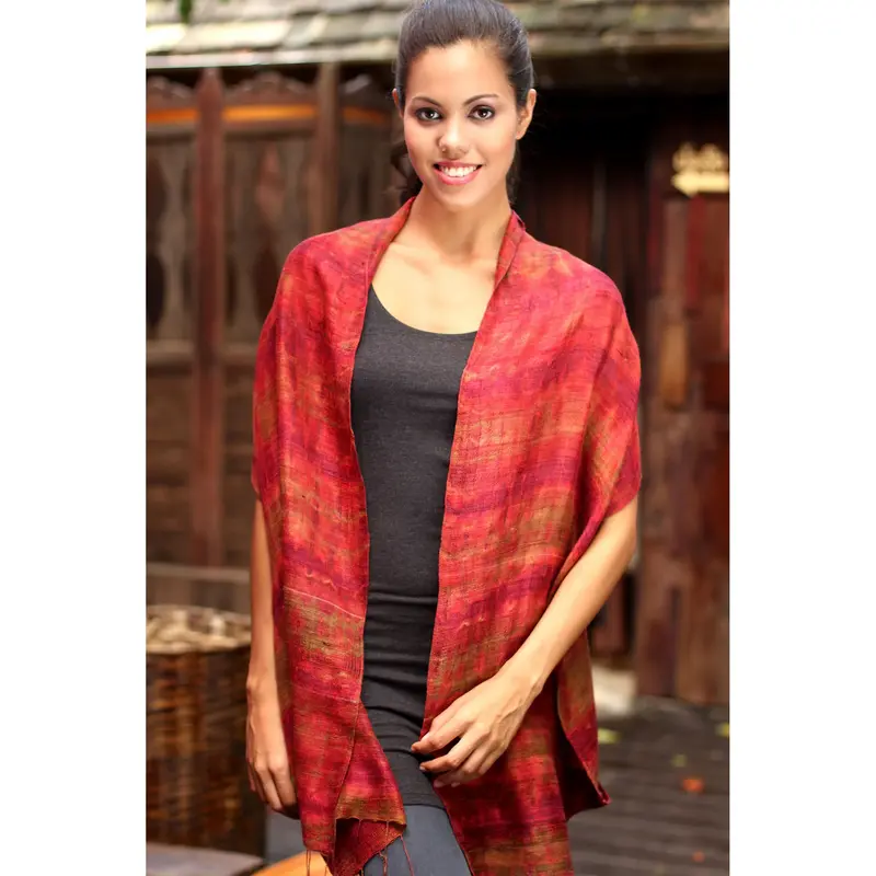 NOVICA Artisan-Made Red Silk Scarf