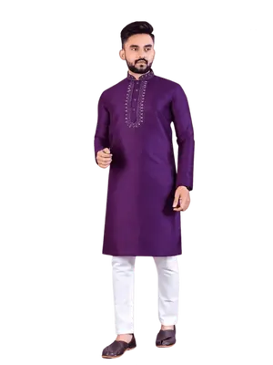 Ethnic And Traditional Cotton And Chanderi Silk Kurta Set For Men