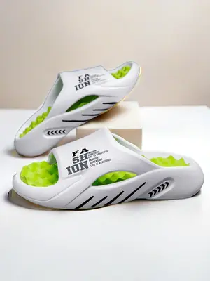 Men's Colorblock Letter Design Hollow Out Slides, Casual Comfortable Breathable Slippers for Summer, Non-slip Slippers for In...