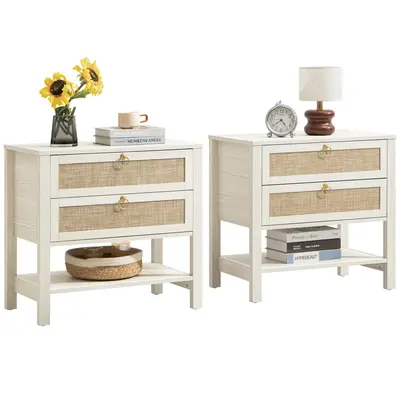 SICOTAS White Night Stand with Drawers and Storage Shelf - 15.5\