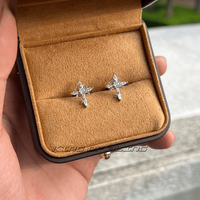 [LUMI63] Sterling Silver Floral Cross Bullet Back Earring, Iced out AAAAA+ Cubic Zirconia Stud Earrings for Women Men, Ideal ...
