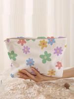 Floral Pattern Corduroy Cosmetic Bag, Colorful Lightweight Multi-functional Fashion Leisure Cosmetic Bag, Travel Cosmetic Bag...