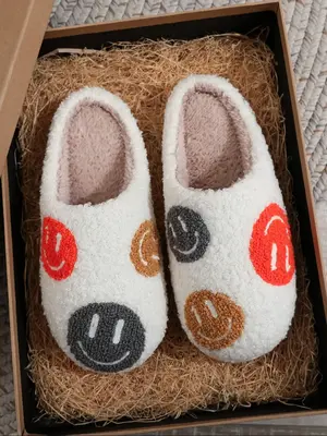Women's Cute Cartoon Face Pattern Plush Slippers, Casual Soft Comfortable Home Slippers, Warm Slippers for Indoor & Outdoor U...