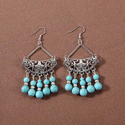 Bohemian tassel turquoise earrings