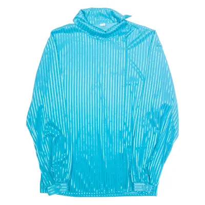 Womens Printed Blouse Blue High Neck Long Sleeve Striped L