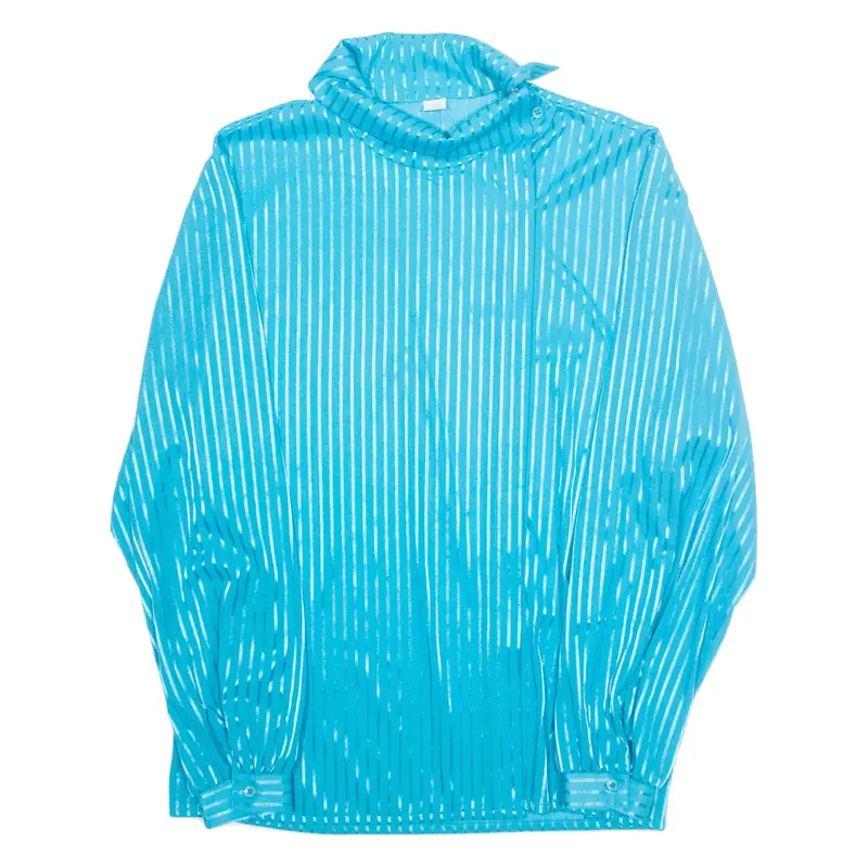 Womens Printed Blouse Blue High Neck Long Sleeve Striped L