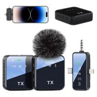 GEYILO 3 in 1 Mini Clip on Wireless Lavalier Microphone for iPhone/Android/Camera Compatible, 328ft Range, 18H Battery for In...