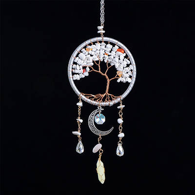 Copper Wire Wrapped Natural Howlite Chips Tree of Life Hanging Ornaments