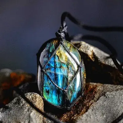 Natural Dragons Heart Labradorite Stone Wrap Braided Pendant Healing Reiki Amulet Necklace For Men Women
