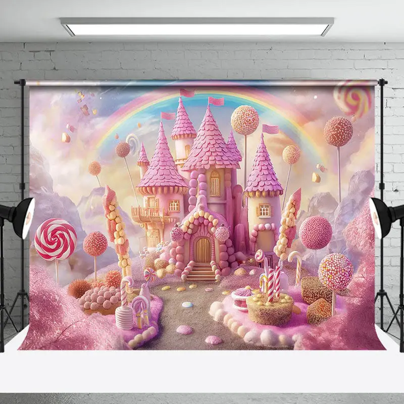 Candy Castle Rainbow Birthday Cake Smash Backdrop - Aperturee