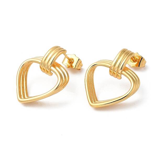 Rack Plating Brass Hollow Heart Dangle Stud Earrings