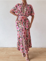 Women's Summer Printed Bat Wing Sleeve Dress With Waist And Fishtail Tail Maxi Women's Clothing, Boho Deep V Neck Batwing Sle...