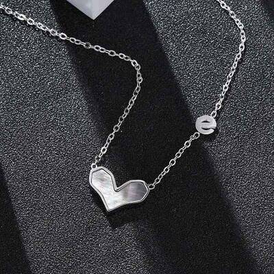 304 Stainless Steel Pave Natural Colorful Shell Heart Pendant Necklaces for Women
