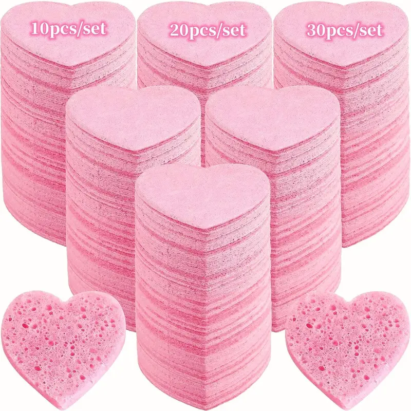 Heart Shaped Facial Sponge, 10/20/30pcs Compressed Face Wash Pad, Exfoliating Facial Cleansing Sponge, Facial Skin Beauty Too...