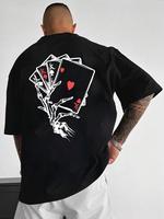 Unisex Men's Playing Card Print Drop Shoulder Tee, Vintage 90s Tops, Regular Fit Casual Comfy Short Sleeve Round Neck T-Shir...