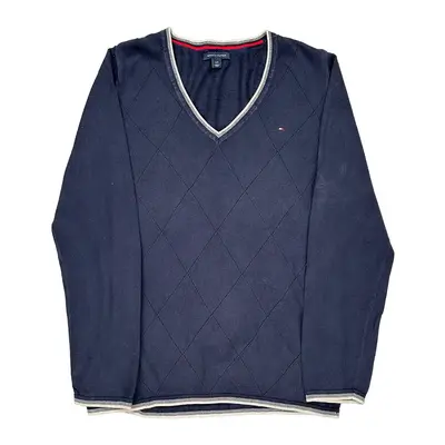 Tommy Hilfiger V-Neck Fleece - Large Navy Cotton Blend