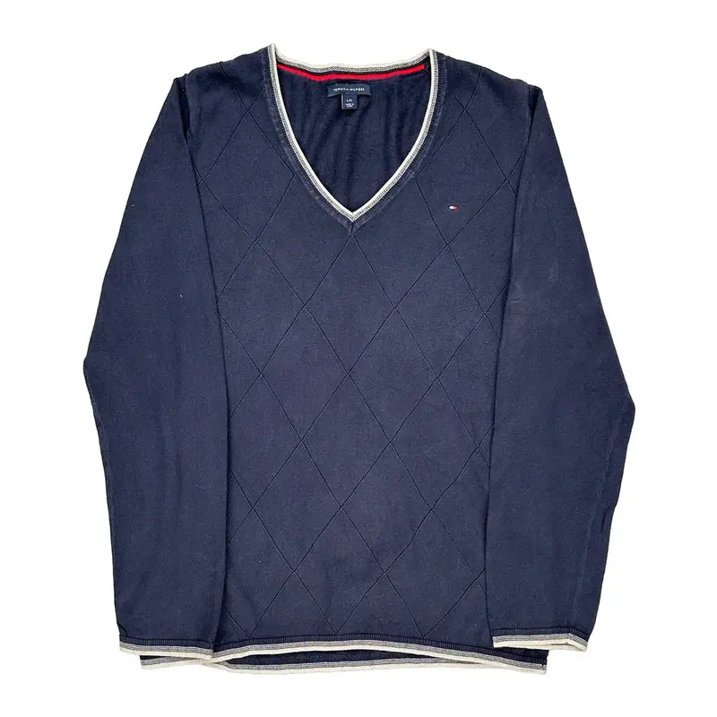 Tommy Hilfiger V-Neck Fleece - Large Navy Cotton Blend