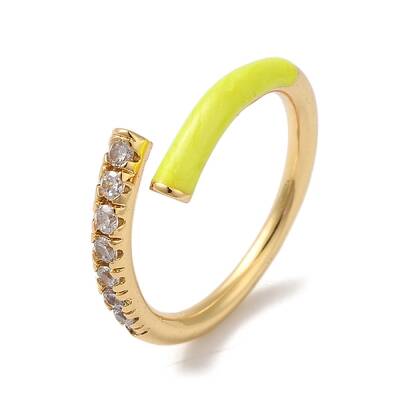 Rack Plating Brass Cubic Zirconia Open Cuff Rings for Women