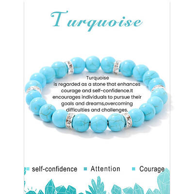Natural Turquoise Round Beaded Stretch Bracelets for Women Men