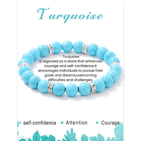 Natural Turquoise Round Beaded Stretch Bracelets for Women Men