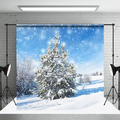 Heavy Snowy Wild Field Trees Winter Photo Backdrop - Aperturee