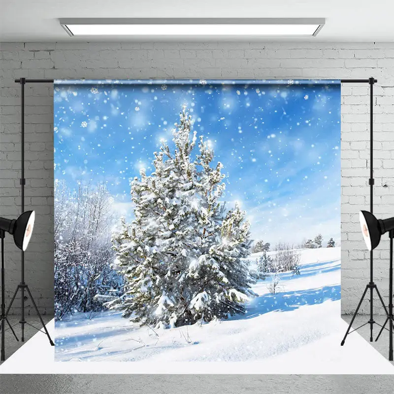 Heavy Snowy Wild Field Trees Winter Photo Backdrop - Aperturee