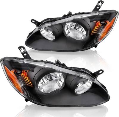 YITAMOTOR® Headlight Assembly Compatible with 2003 2004 2005 2006 2007 2008 Corolla Headlamps Replacement Black Housing Ambe...