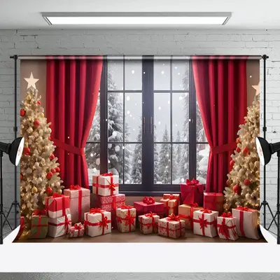 Aperturee Window Scene Gifts Christmas Festive Room Backdrop - Aperturee