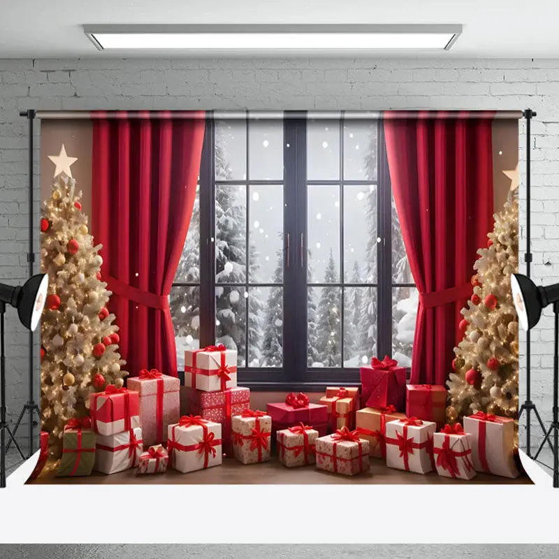 Aperturee Window Scene Gifts Christmas Festive Room Backdrop - Aperturee