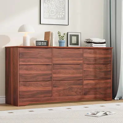 Garvee Wooden Dresser with 9 Drawers, Tall Modern Closet with Deep Storage, Large Chest of Drawers with Wide Top, Long Storag...