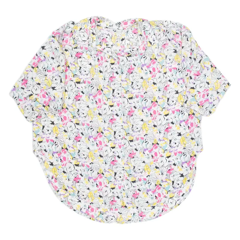 Womens Printed Blouse White 3/4 Sleeve Floral 2XL