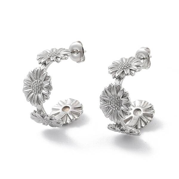 Non-Tarnish Sunflower 304 Stainless Steel Stud Earrings