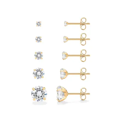 PAVOI 14K Gold Plated Five Pairs Stainless Steel Stud Earrings Set for Women | Waterproof 5 Earrings Pack | Hypoallergenic Pr...