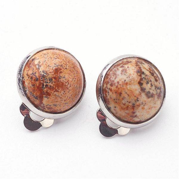 Natural Picture Jasper Brass Clip-on Earrings