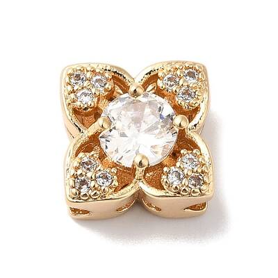 Brass Micro Pave Clear Cubic Zirconia Beads