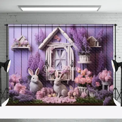 Violet Wooden Wall Floral Window Easter Backdrop - Aperturee