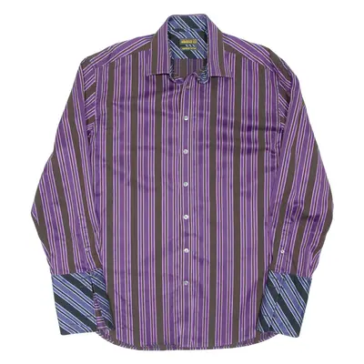 TED BAKER Endurance Mens Formal Shirt Purple Striped Long Sleeve XL