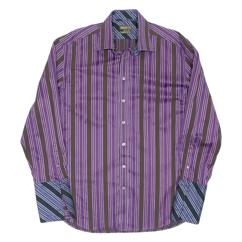 TED BAKER Endurance Mens Formal Shirt Purple Striped Long Sleeve XL